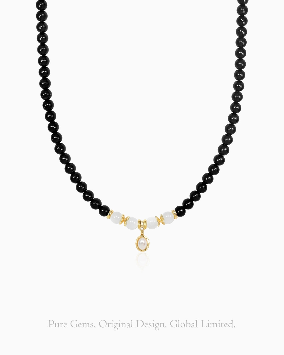 black onyx moonstone beaded necklace