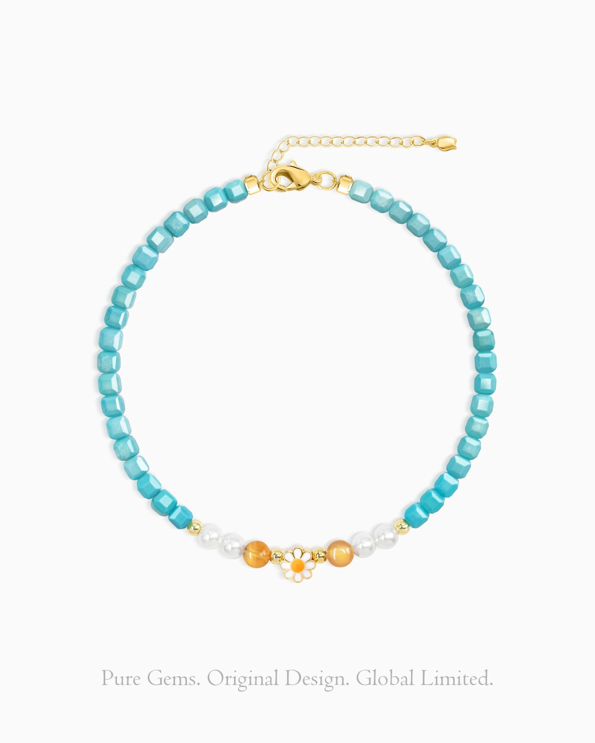 Turquoise Pearl Gold Plated Sterling Silver Beaded Bracelet
