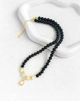 Black Onyx Moonstone Gold Necklace – Grounding & Serenity