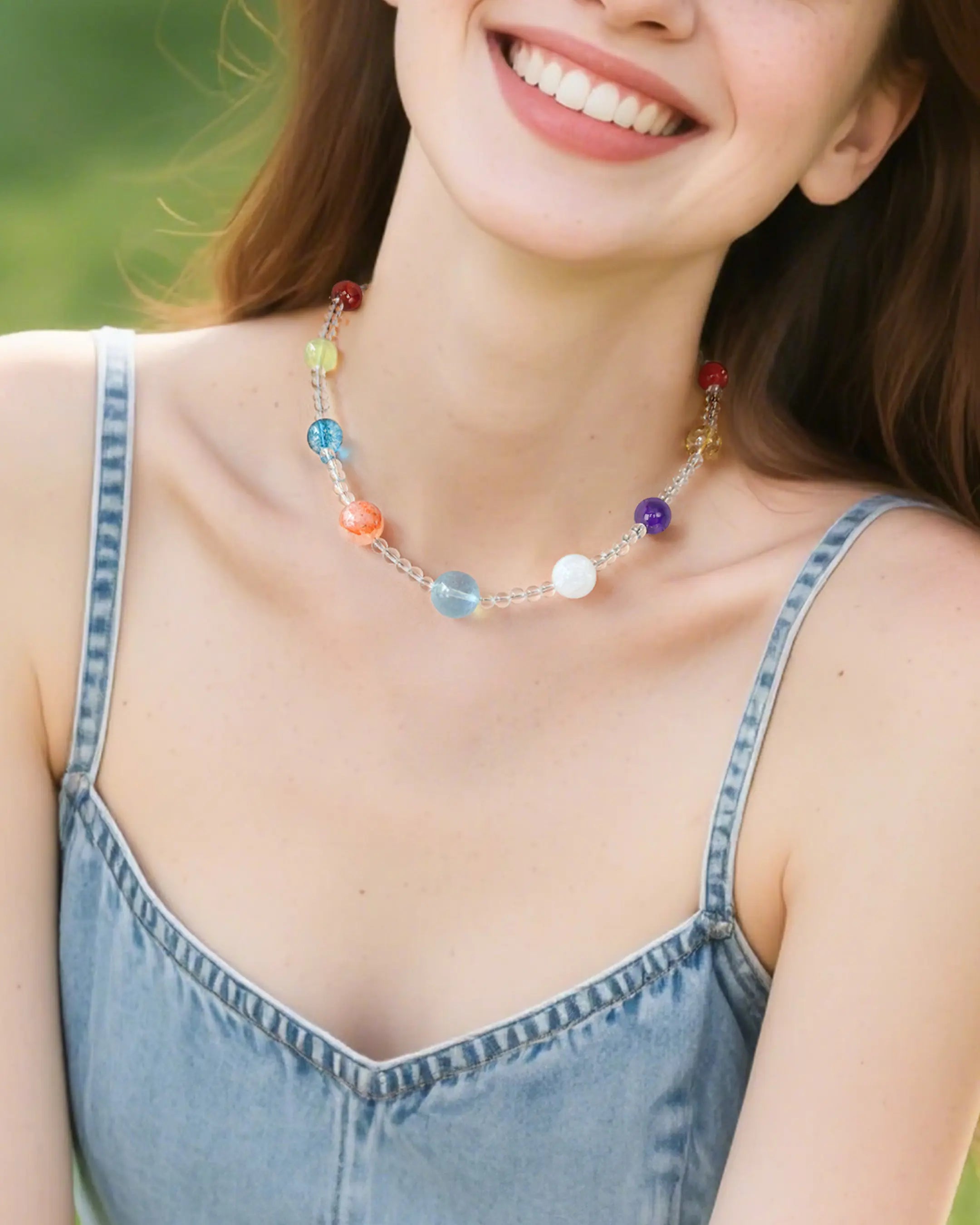 Clear Quartz Rainbow Multi-Gem 14K Gold Plated Necklace