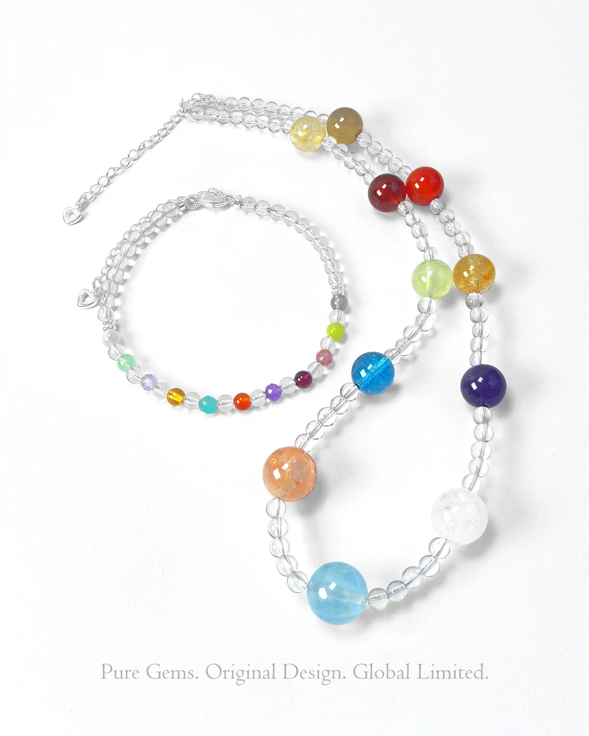 Clear Quartz Multi-Gem 14K Gold Plated Necklace and Bracelet Set