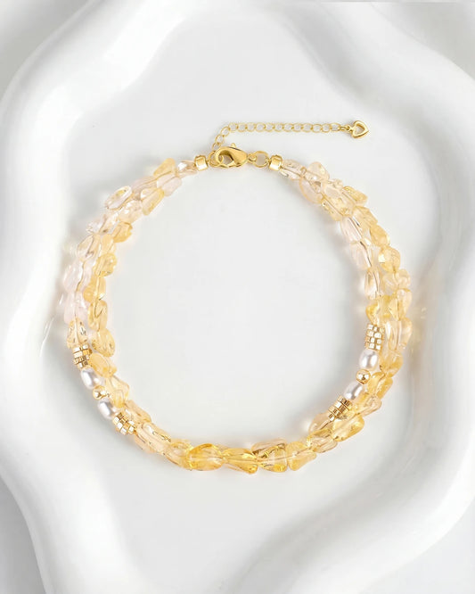シトリンレイヤードゴールドメッキスターリングシルバーブレスレット - 豊かさとエネルギー