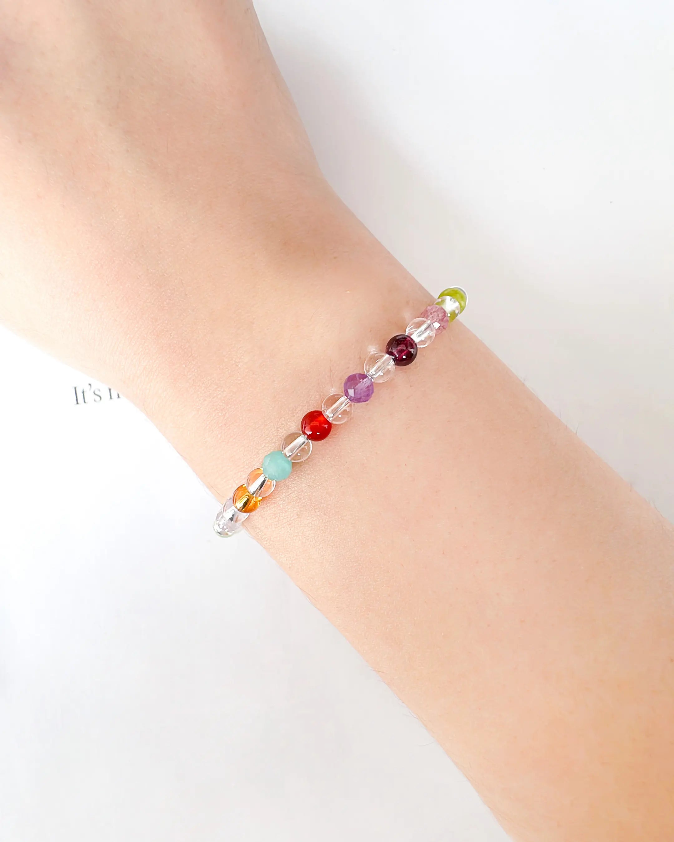 Clear Quartz Multi-Gem 14K Gold Plated Bracelet on the model
