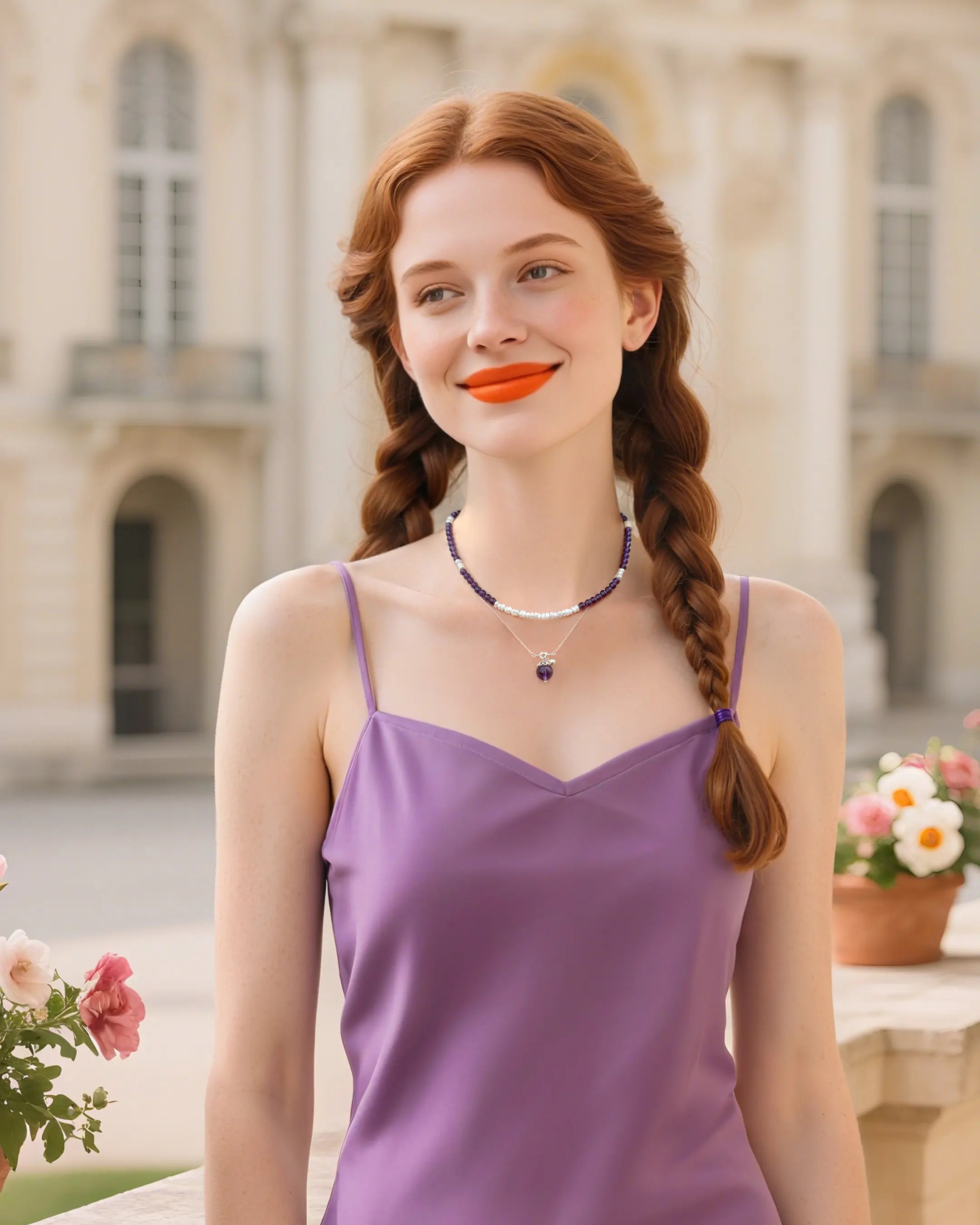 Amethyst Sterling Silver Necklace Set on the model