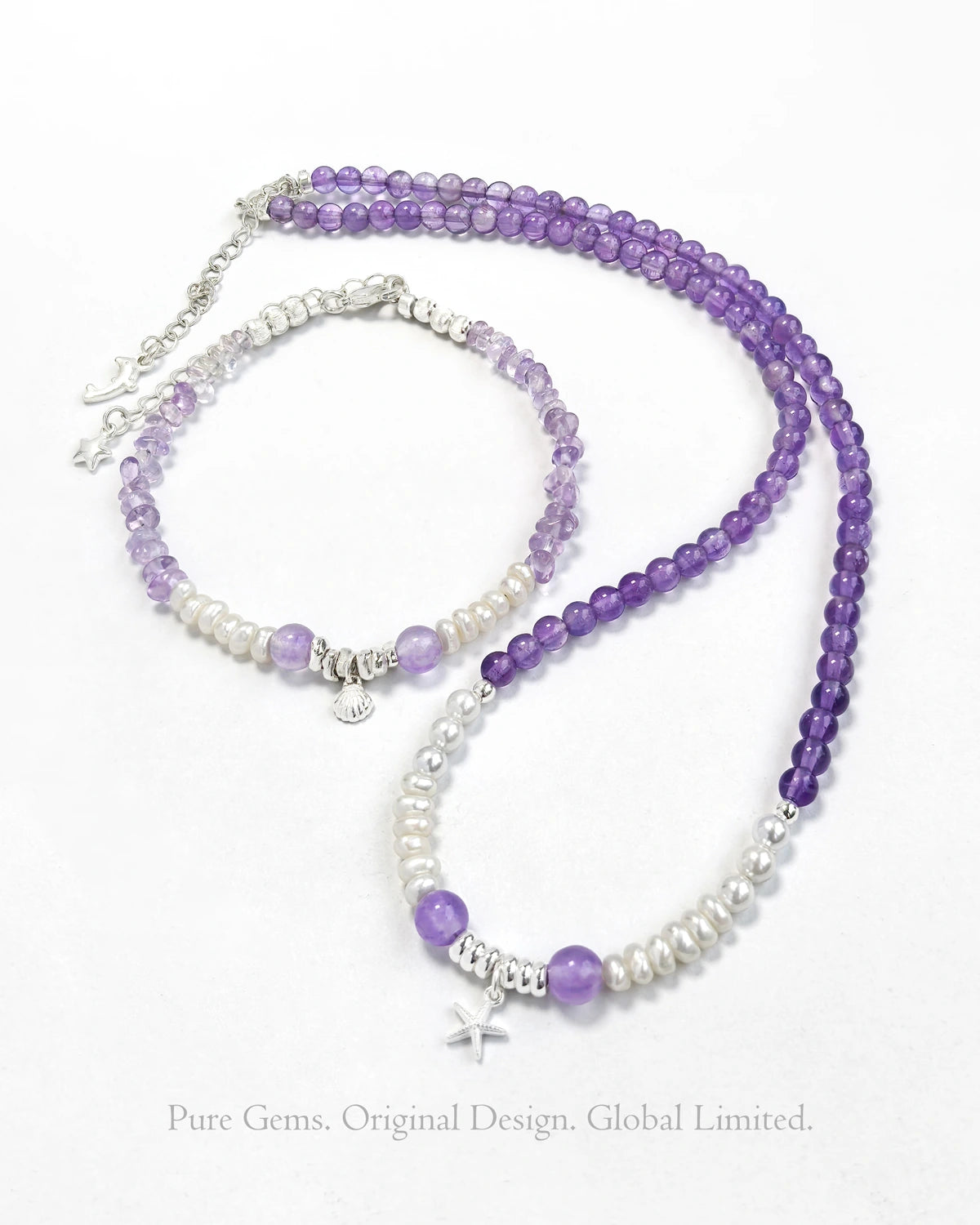 Amethyst Pearl Sterling Silver Necklace and Bracelet Set