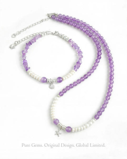 Amethyst Pearl Sterling Silver Necklace and Bracelet Set