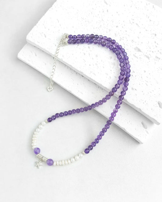 Amethyst Pearl Silver Necklace – Clarity & Feminine