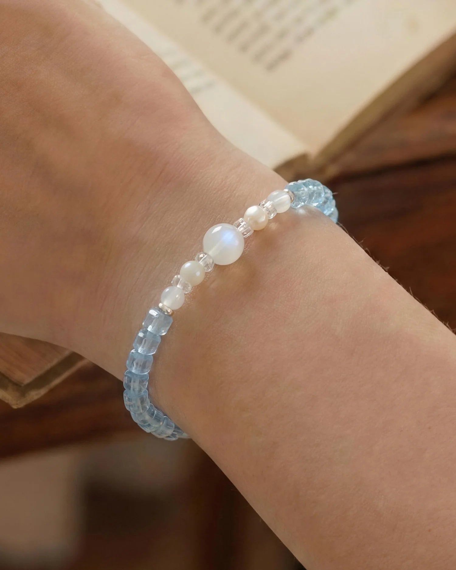 Aquamarine Moonstone beaded bracelet