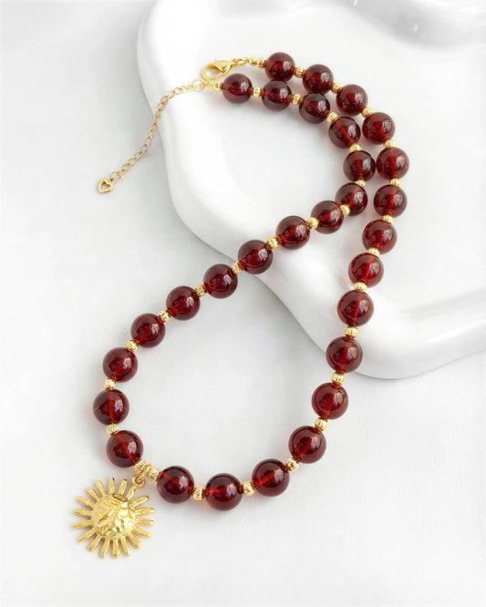 Garnet Sun Gold Necklace – Vitality & Courage