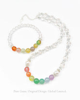 Clear Quartz Rainbow Agate 14K Gold Plated Necklace and Bracelet Set