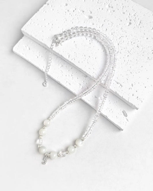 Moonstone Clear Quartz Silver Necklace – Intuition & Serenity