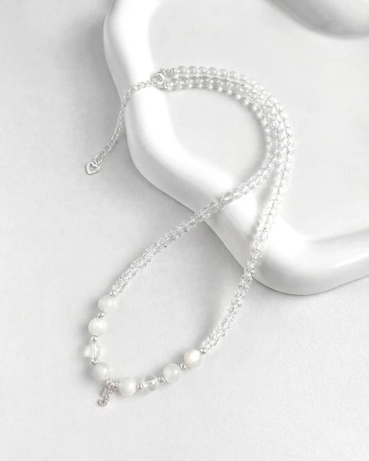 Moonstone Clear Quartz Silver Necklace – Intuition & Serenity
