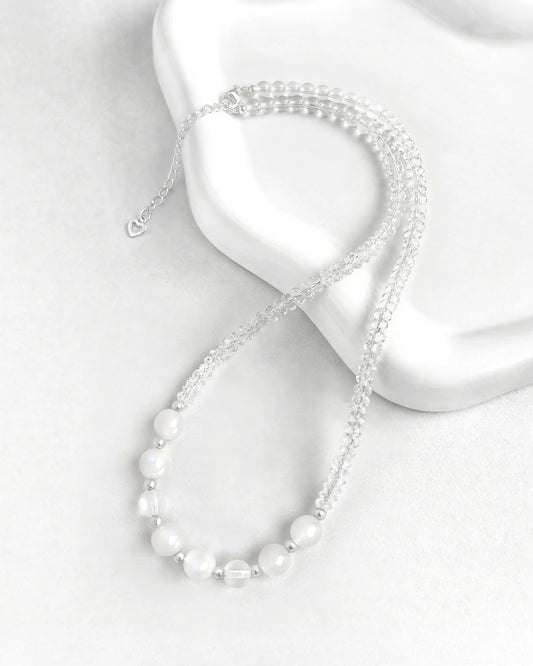 Moonstone Clear Quartz Silver Necklace – Intuition & Serenity
