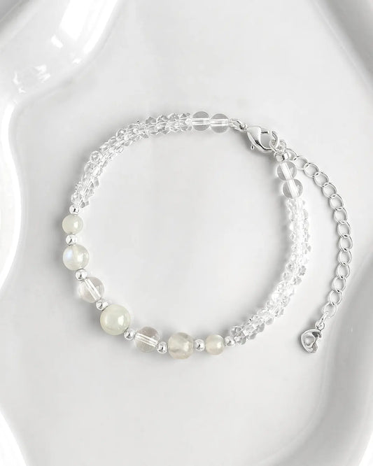 Moonstone Clear Quartz Silver Bracelet – Intuition & Feminine
