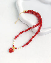 Red Agate Pearl Gold Necklace – Courage & Feminine