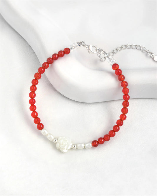 レッドアゲート クリアクォーツ 14Kゴールドメッキブレスレット - 勇気と癒し