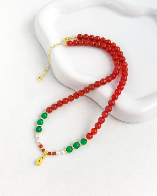 Red & Green Agate Gold Necklace – Courage & Growth