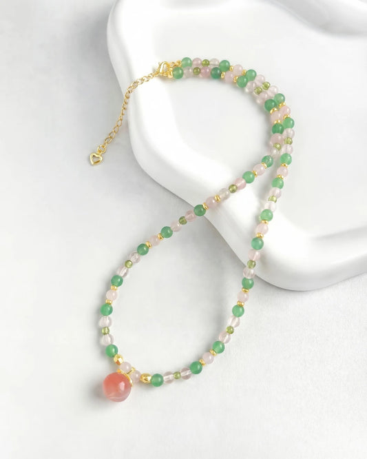 Peridot Rose Quartz Aventurine Gold Necklace – Renewal & Luck