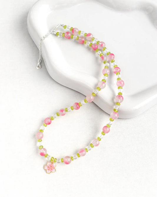 Peridot Rhodonite Sakura Silver Necklace – Renewal & Growth