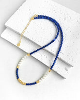 Lapis Lazuli Pearl Gold Necklace – Wisdom & Truth