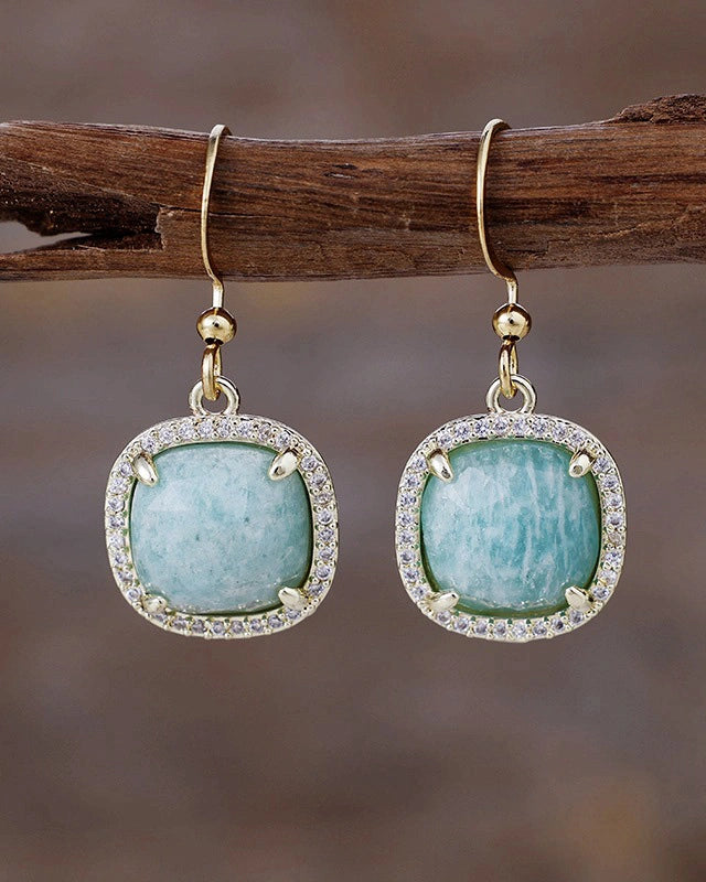 Amazonite Gold Square Earrings