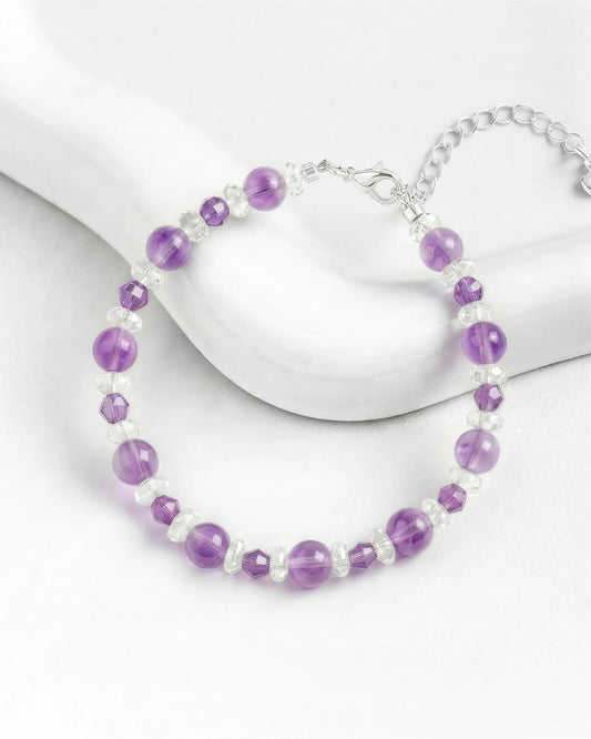 Amethyst & Clear Quartz Silver Bracelet – Intuition & Dreams