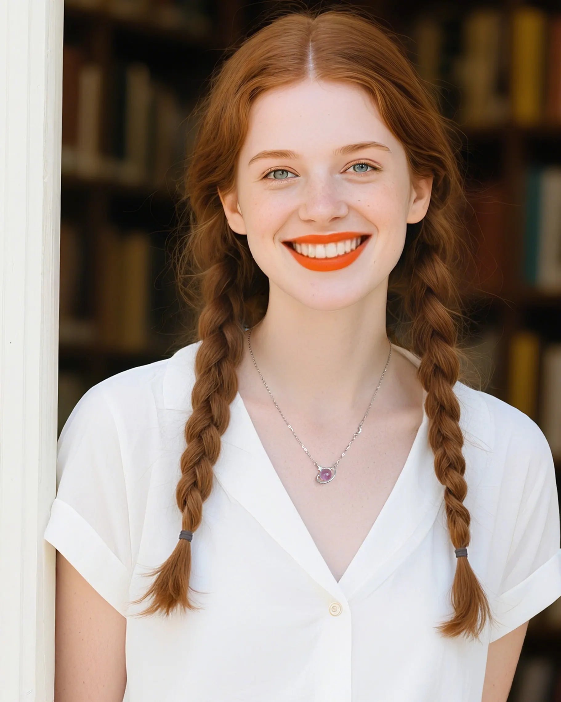 Amethyst Orbit Star Pendant Necklace on the model