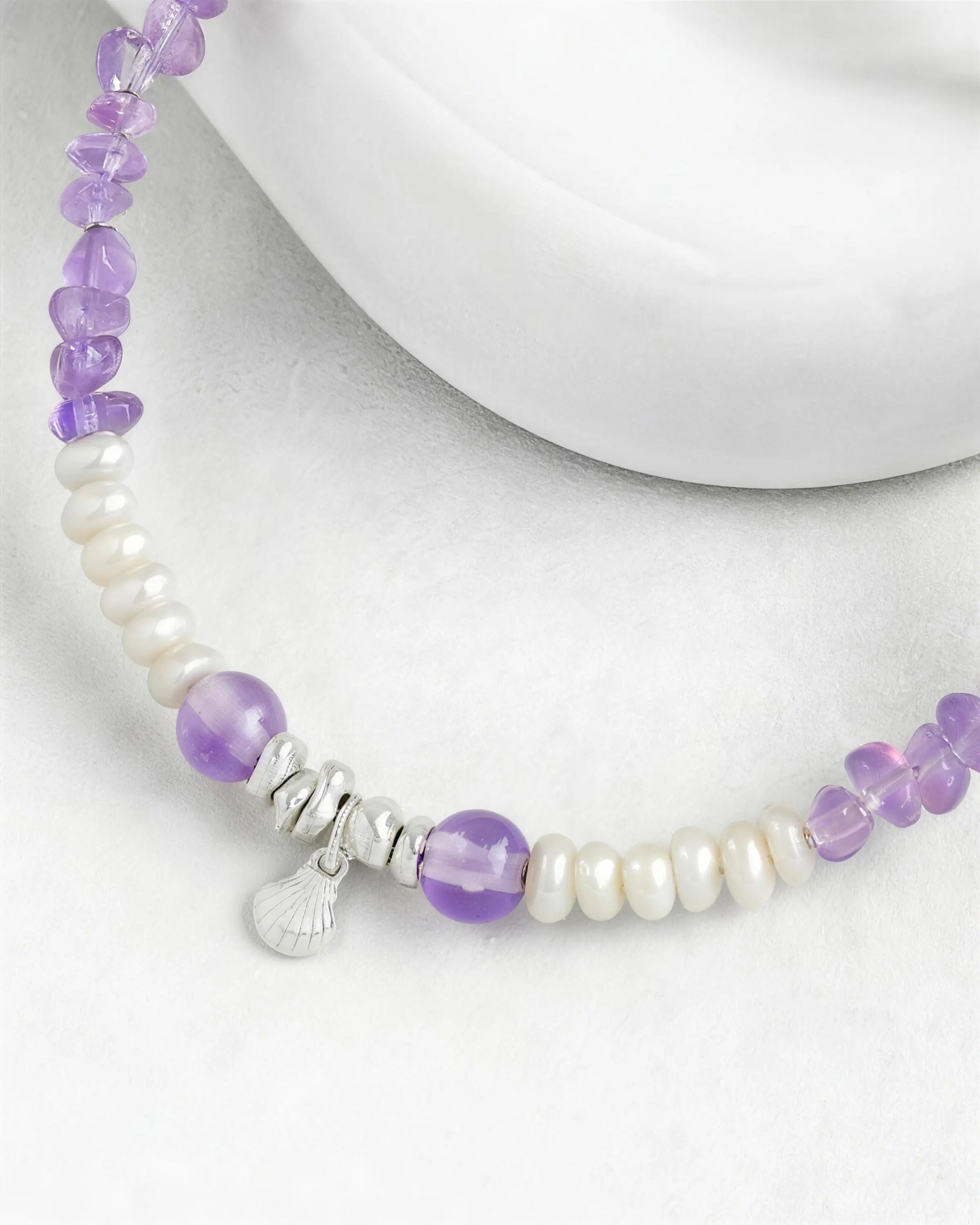 Amethyst Pearl Sterling Silver Beaded Bracelet