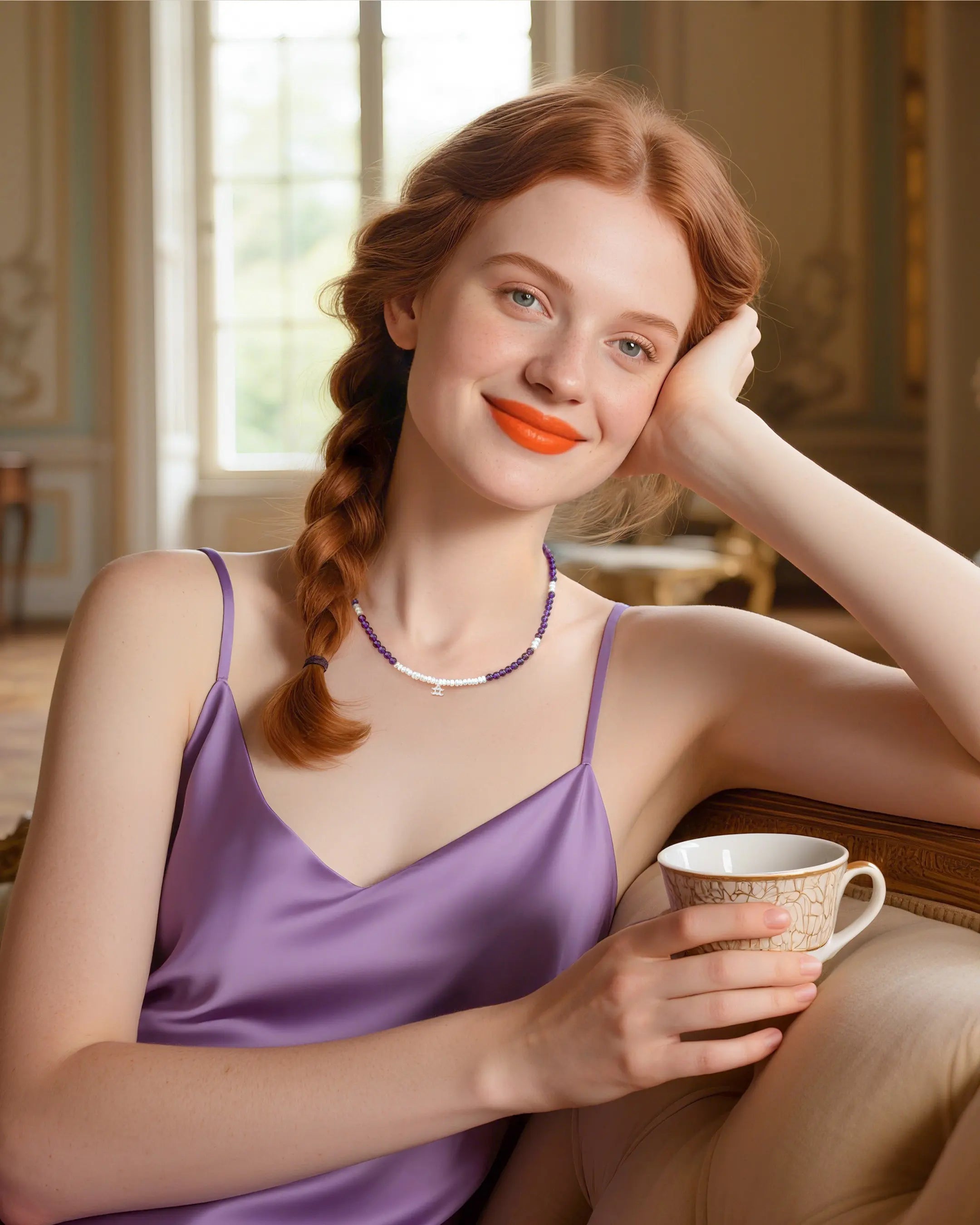 February birthstone amethyst beaded necklace