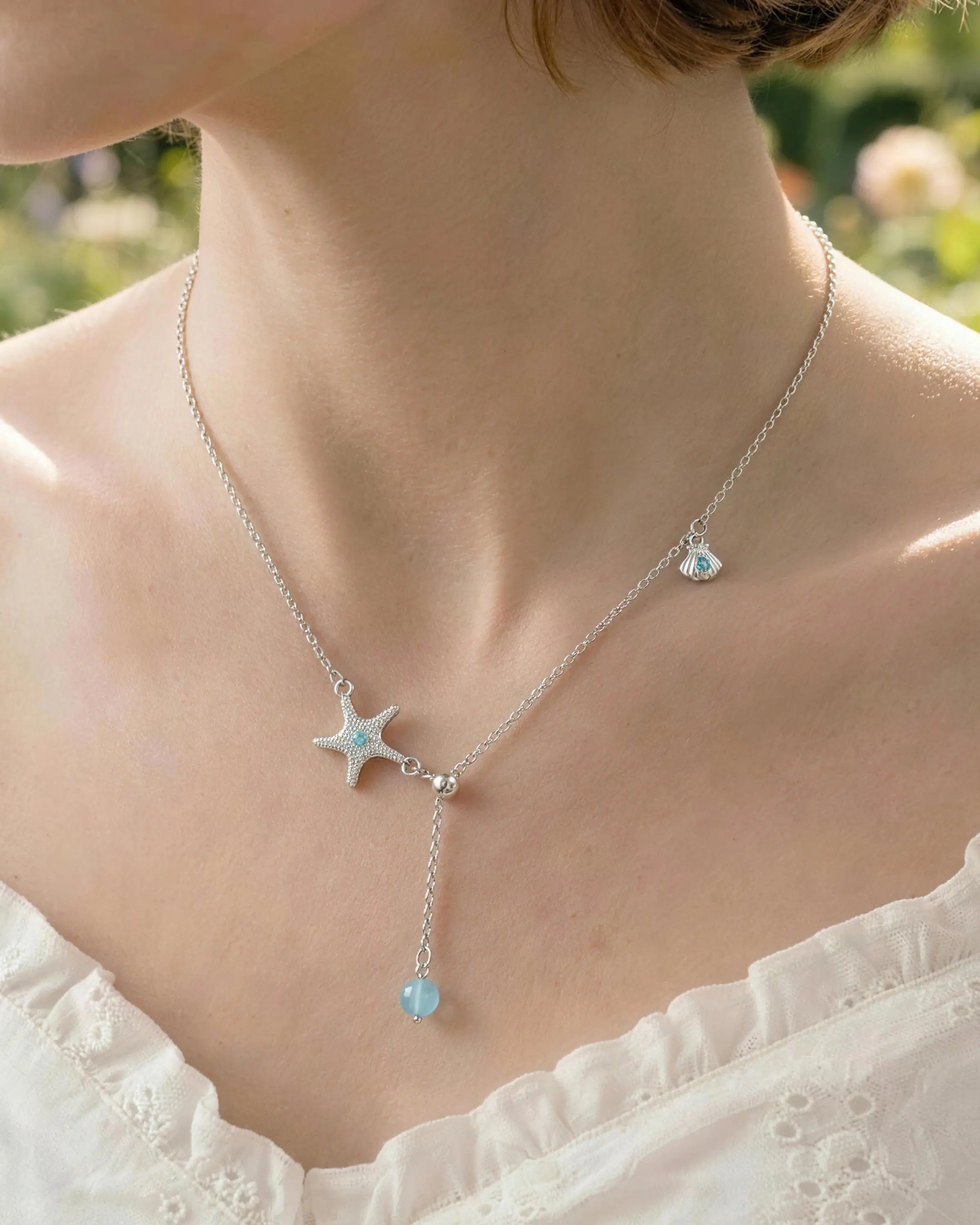 aquamarine bead Pendant Y Neaklace