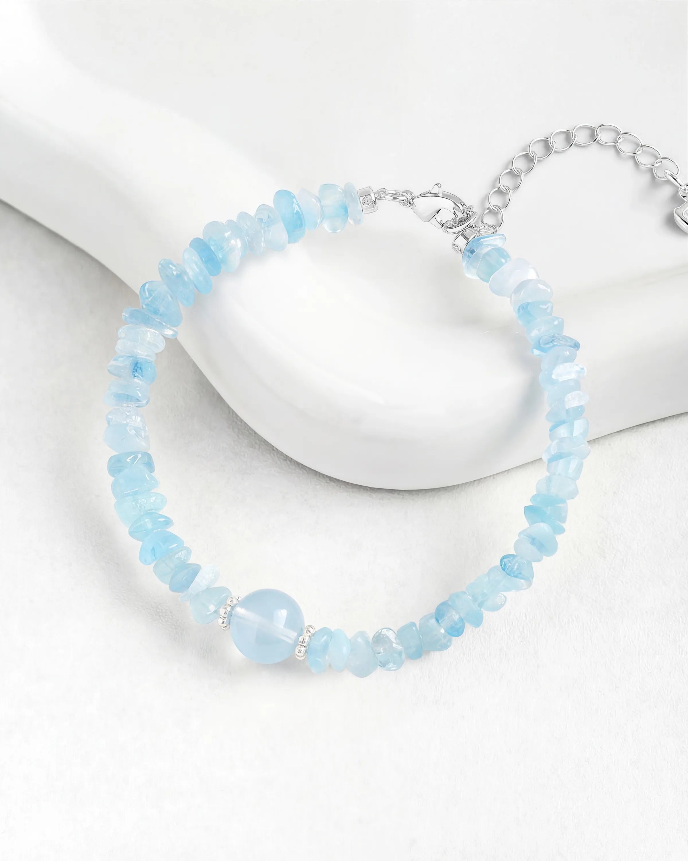 Aquamarine Silver Freeform Chips Focal Bracelet