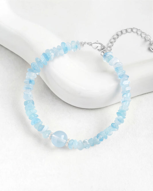 Aquamarine Silver Freeform Chips Focal Bracelet
