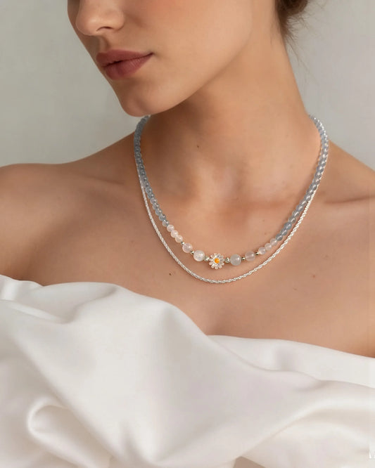 Aquamarine Moonstone 14K Gold Plated Necklace Set – Harmony & Intuition
