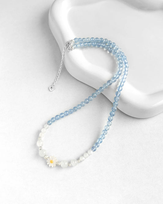 Aquamarine Moonstone Silver Necklace – Harmony & Intuition