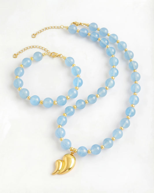 Aquamarine Teardrop Gold Necklace & Bracelet Set – Calm & Serenity