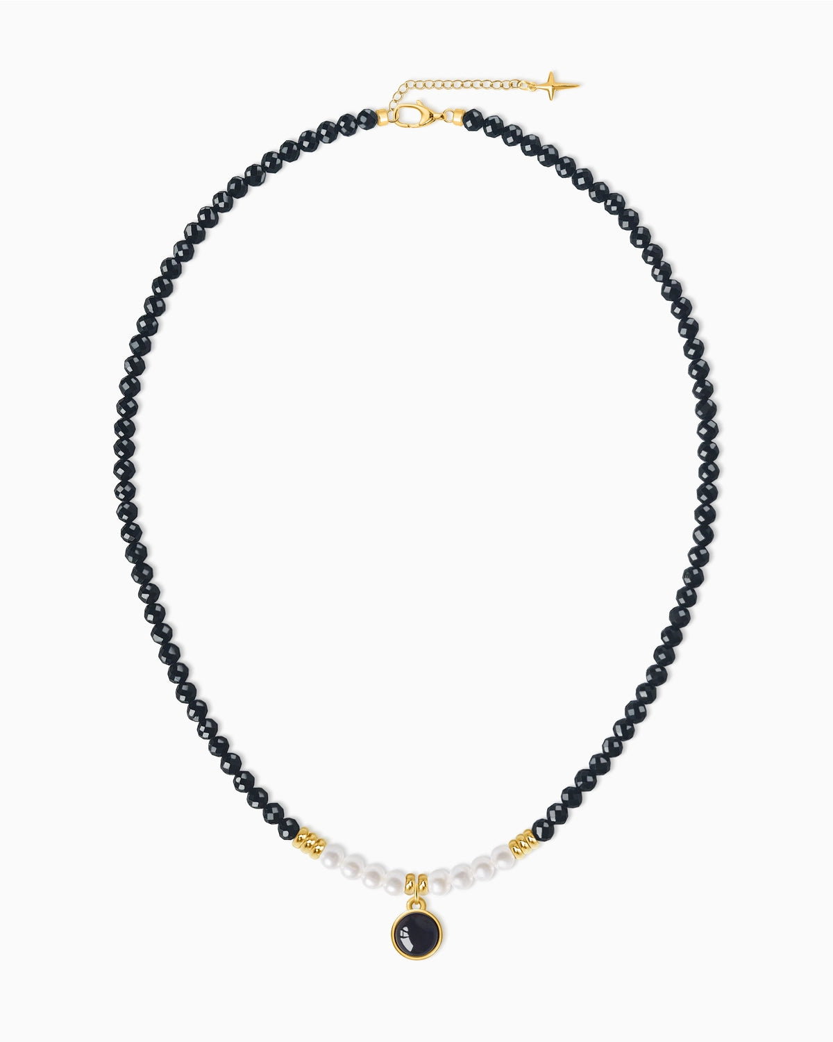 Black Tourmaline Pearl 14K Gold Plated Necklace