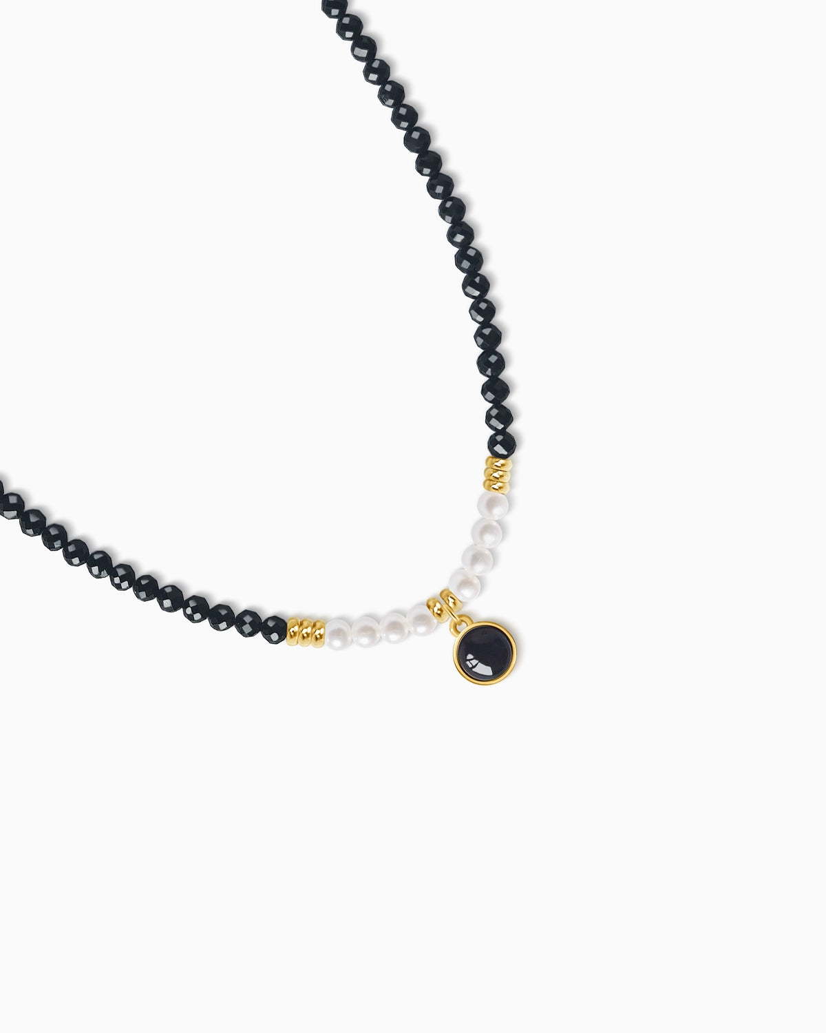 Black Tourmaline Pearl 14K Gold Plated Necklace