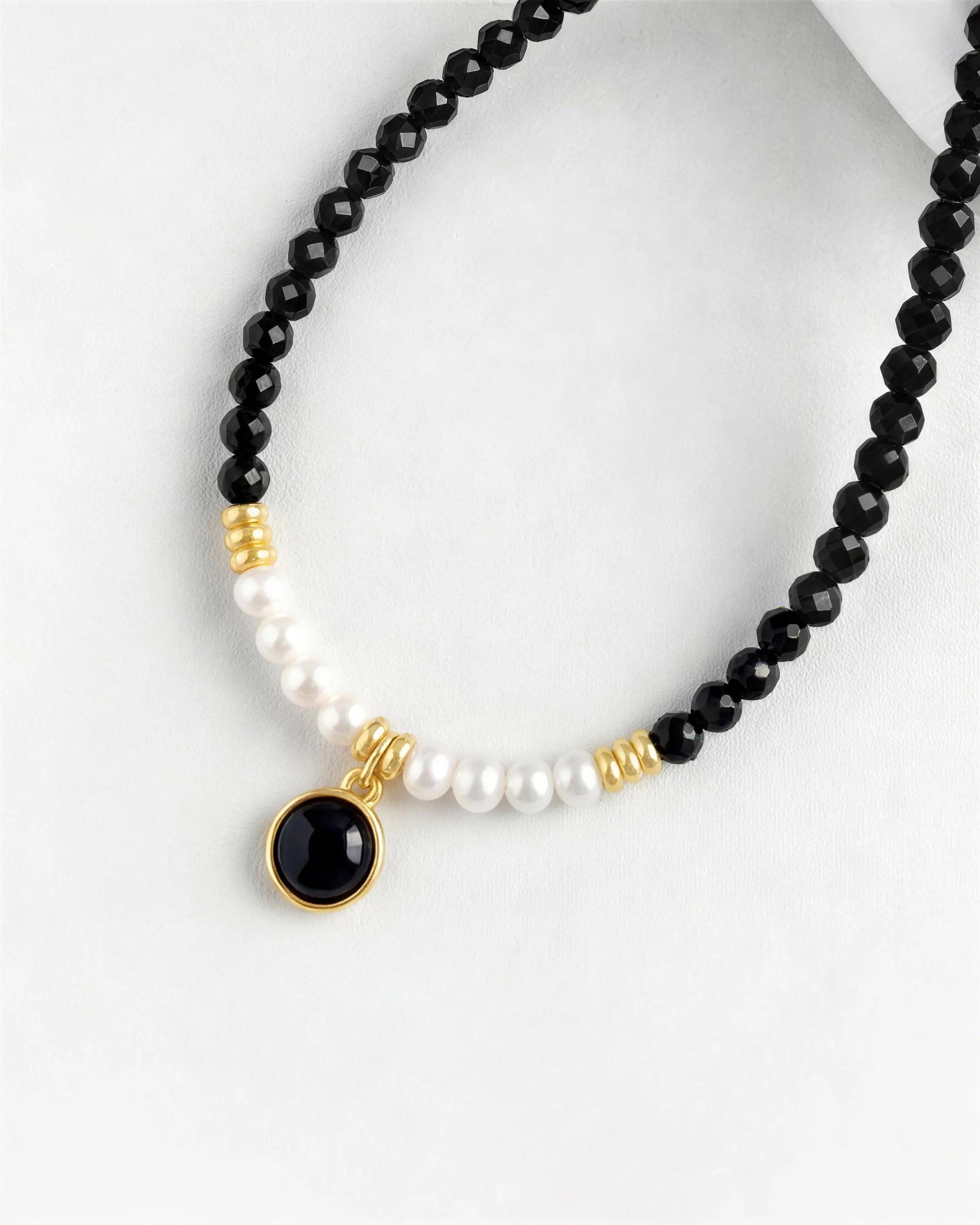 Black Tourmaline Pearl 14K Gold Plated Necklace