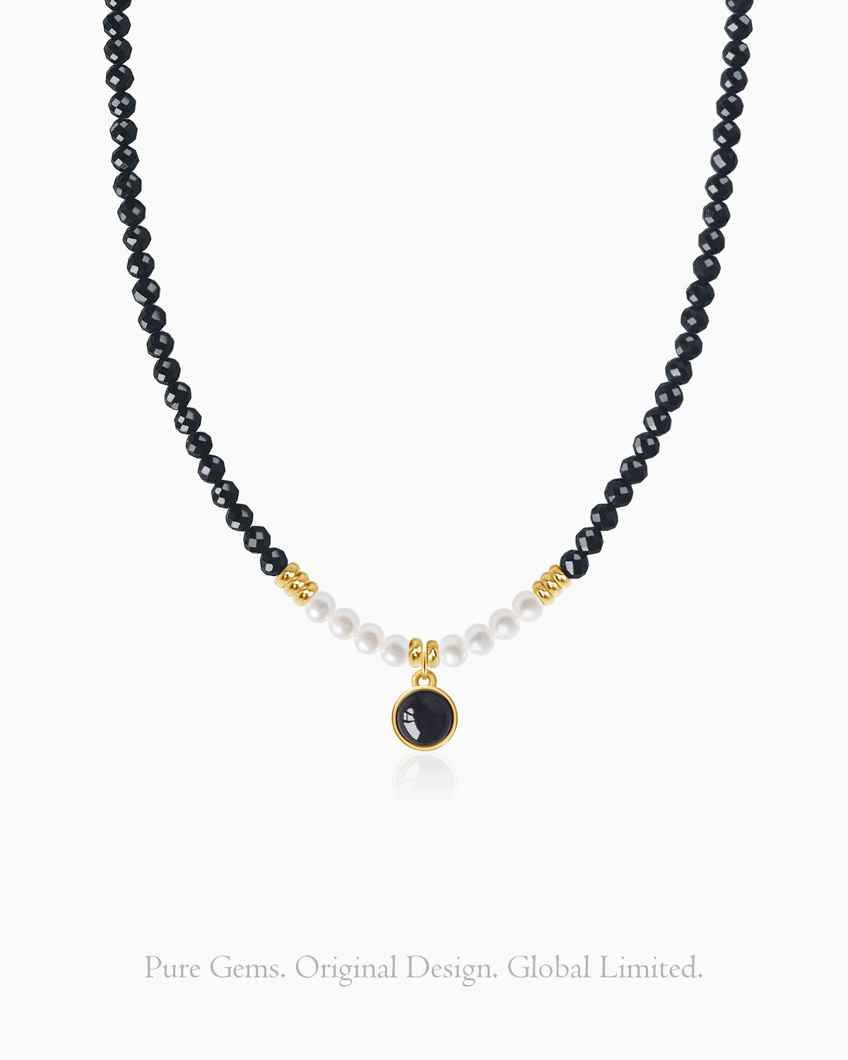 Black Tourmaline Pearl 14K Gold Plated Beaded Necklace
