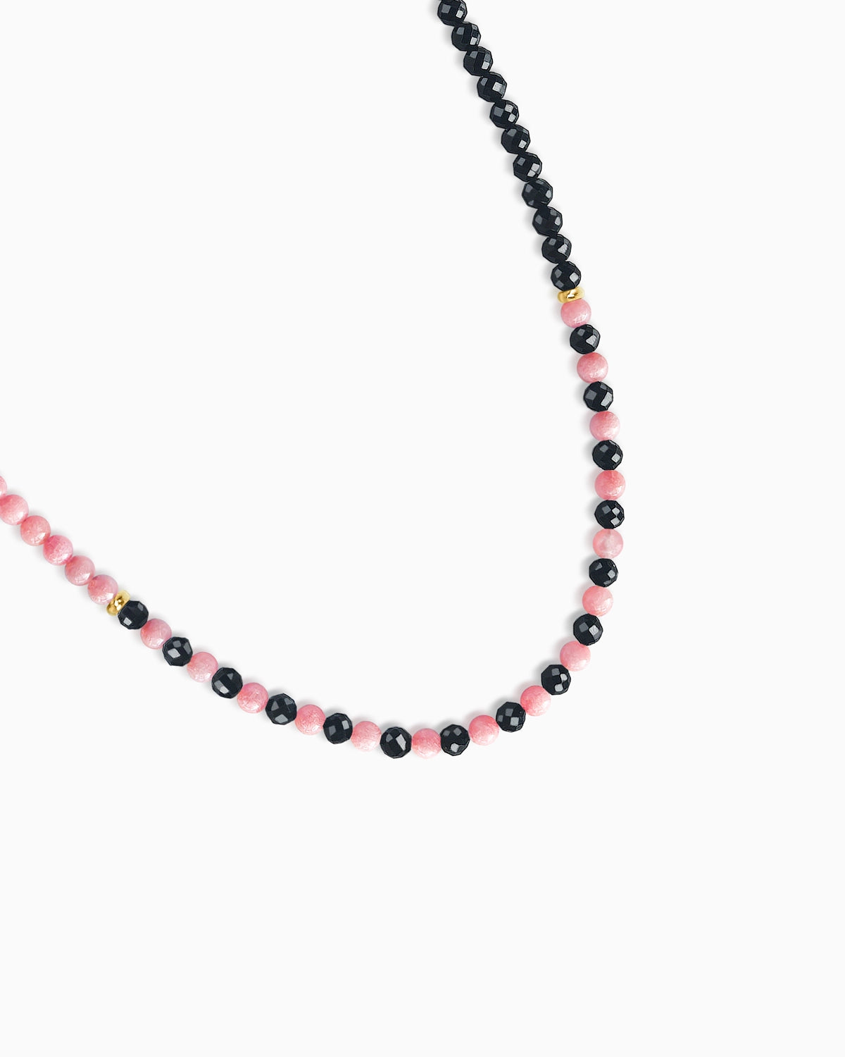 black tourmaline rhodochrosite beaded necklace