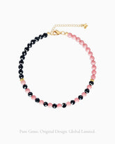 Black Tourmaline Rhodochrosite Sterling Silver Beaded Bracelet