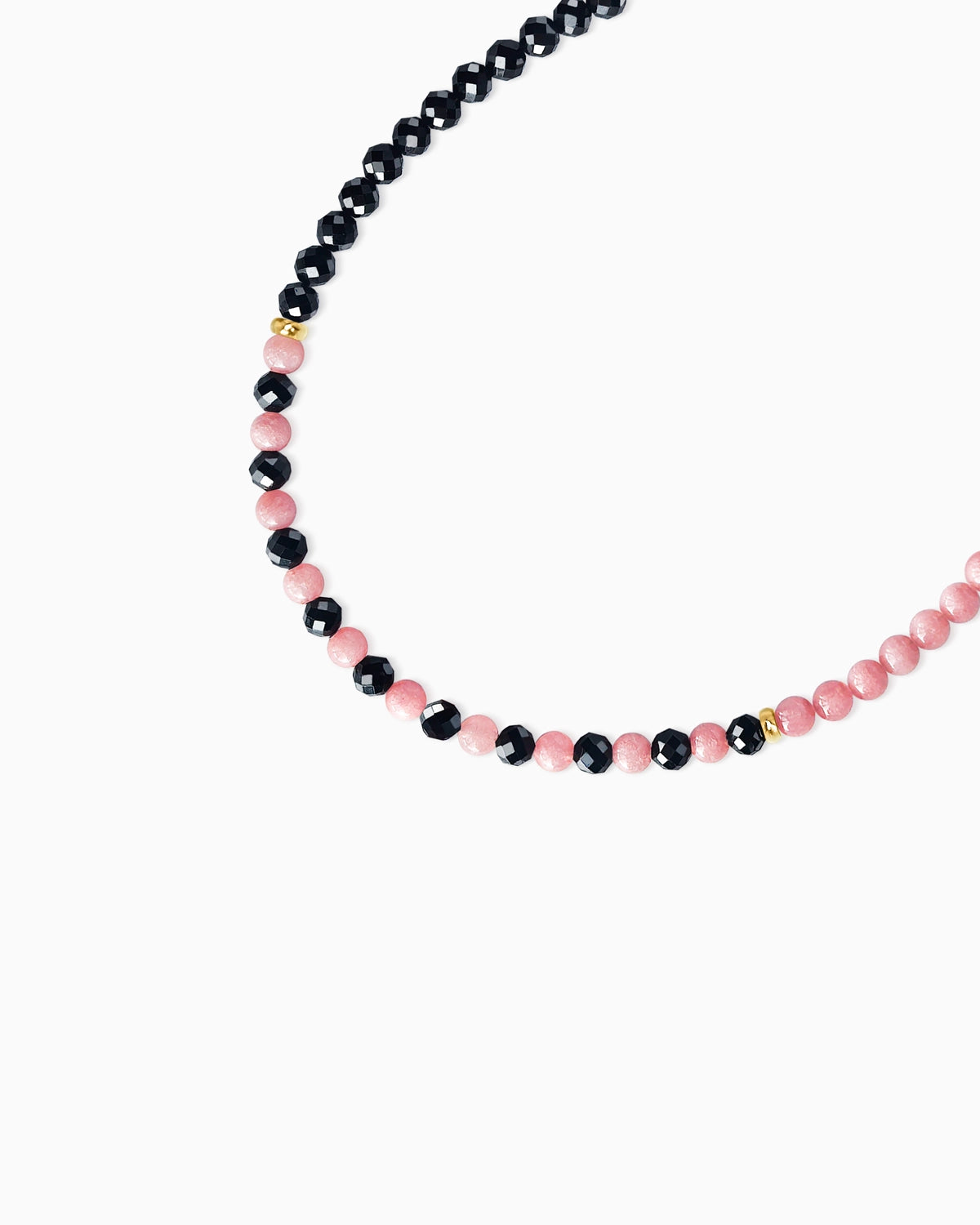 Black Tourmaline Rhodochrosite Sterling Silver Beaded Bracelet