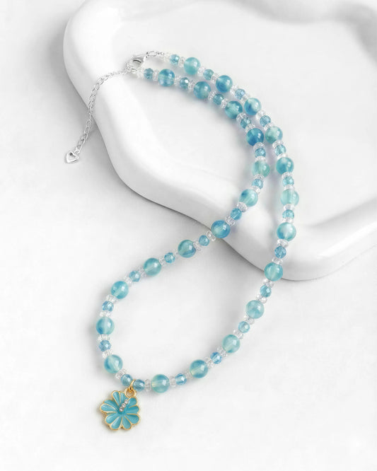 Blue Chalcedony Sakura Silver Necklace – Calm & Serenity
