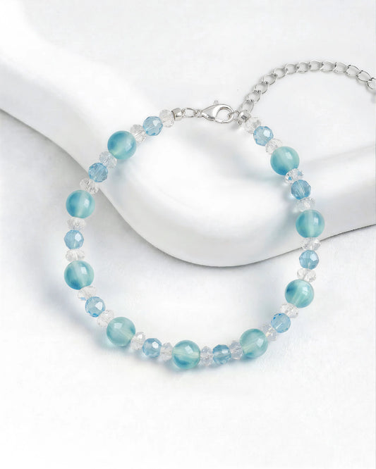 Blue Chalcedony & Clear Quartz Silver Bracelet – Calm & Clarity