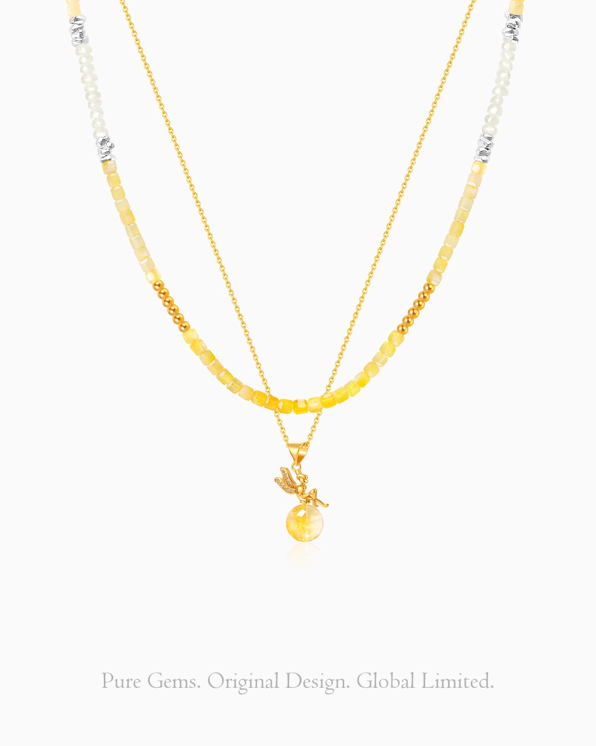 Citrine Pearl Gold Plated Sterling Silver Necklace Set