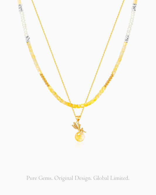 Citrine Pearl Gold Plated Sterling Silver Necklace Set