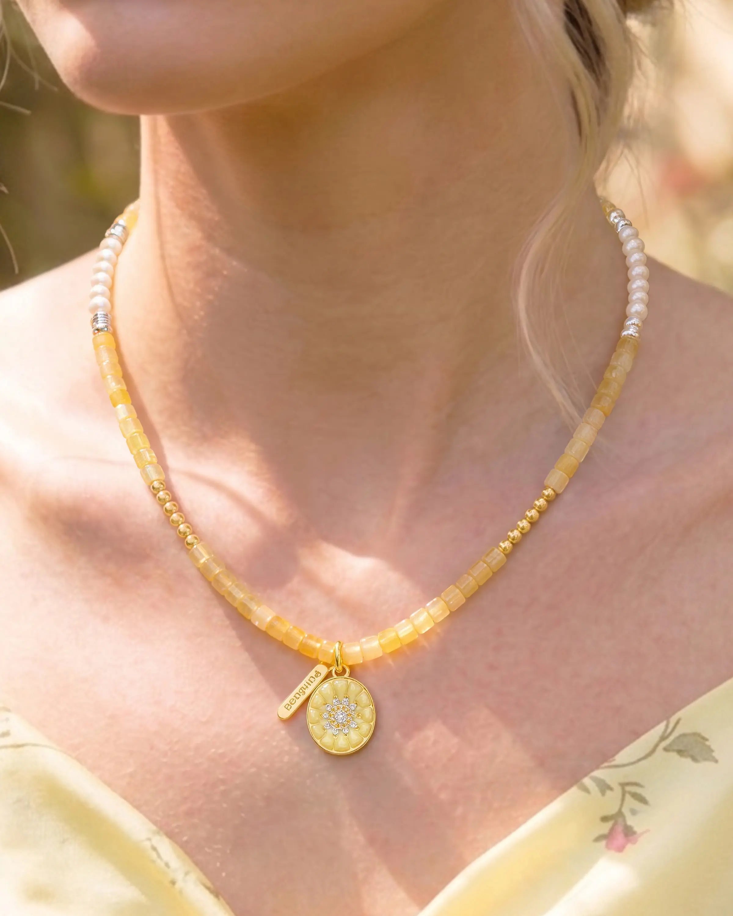 citrine cube beaded necklace | November Birthstone