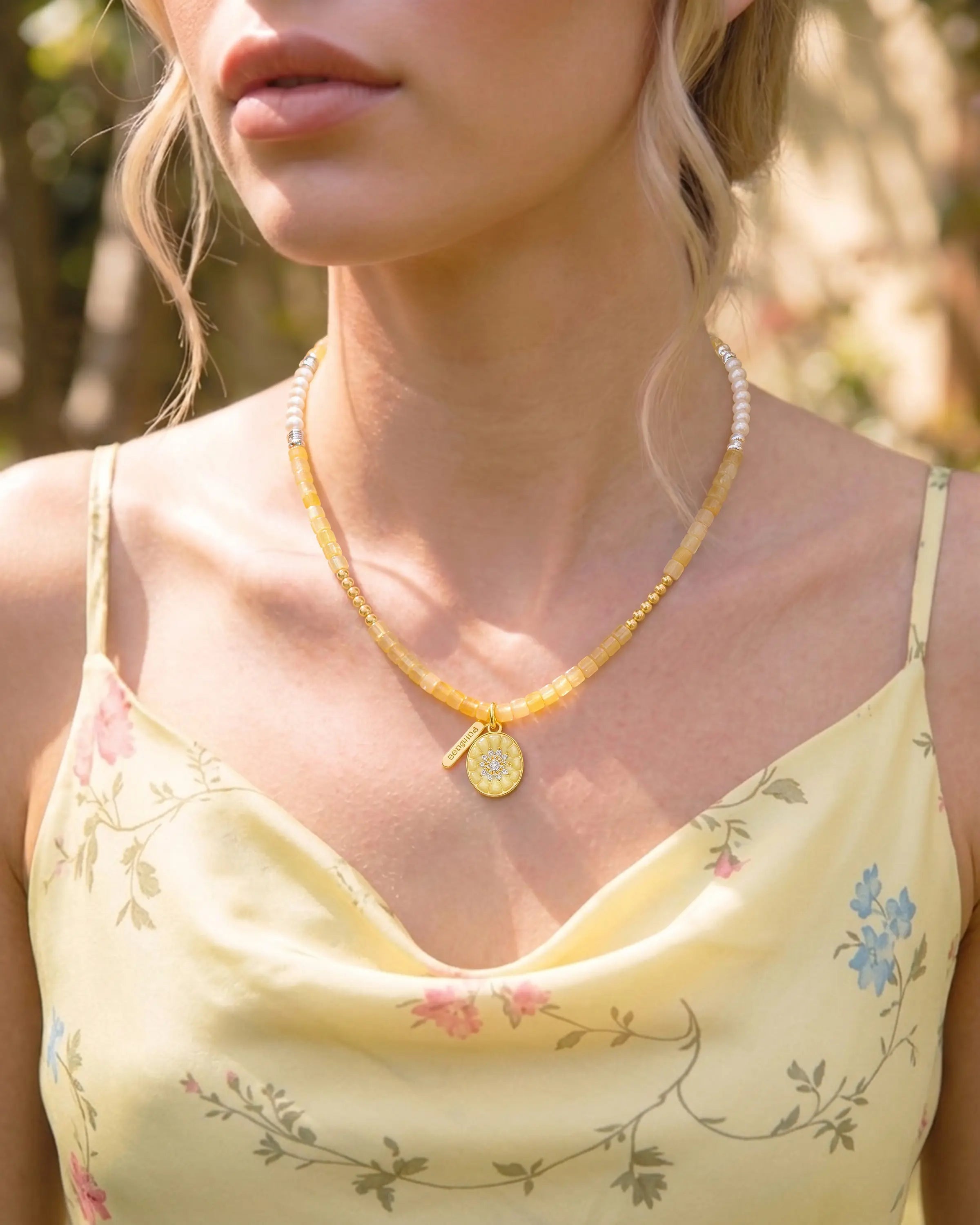 citrine cube beaded necklace | November Birthstone