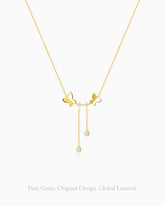 Clear Quartz Double Drop Pendant Necklace with Butterfly Accent