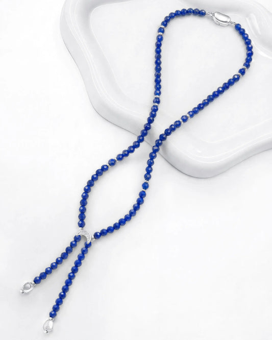 Faceted Lapis Lazuli Double Drop Silver Necklace — Clarity & Serenity